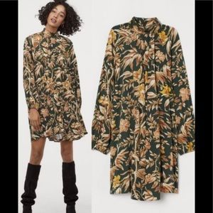 H&M wide mini dress in dark green floral.